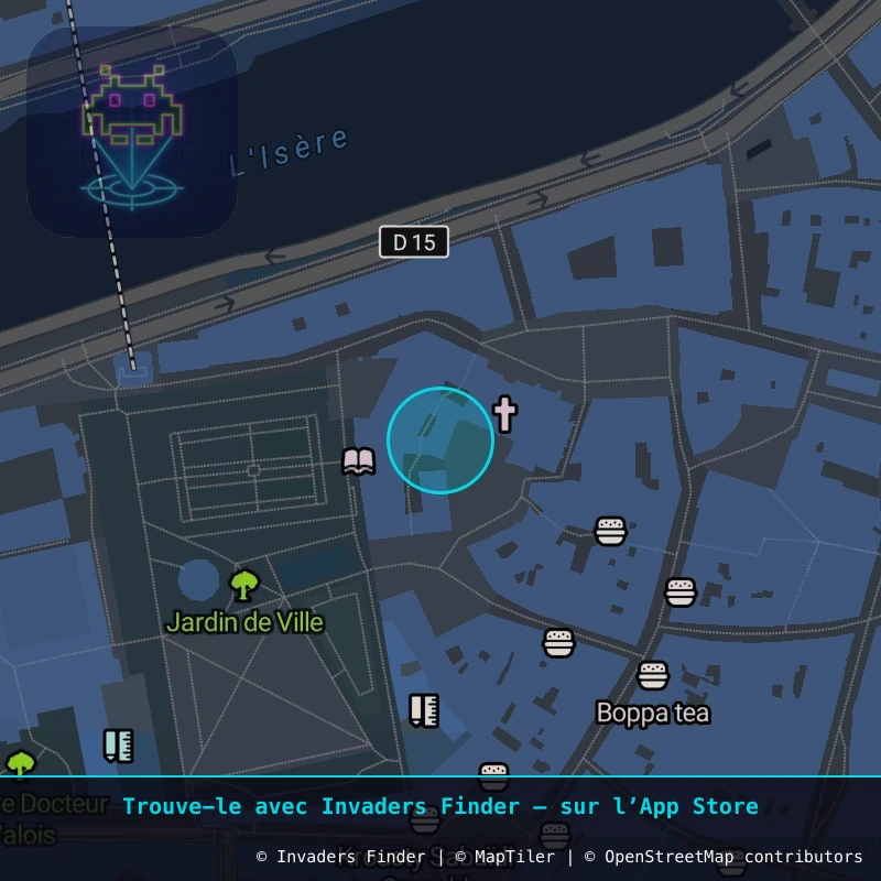 Zone approximative de l'invader GRN_03, dans le quartier Secteur 2, Grenoble à Grenoble. Emplacement exact disponible dans l'app Invaders Finder.