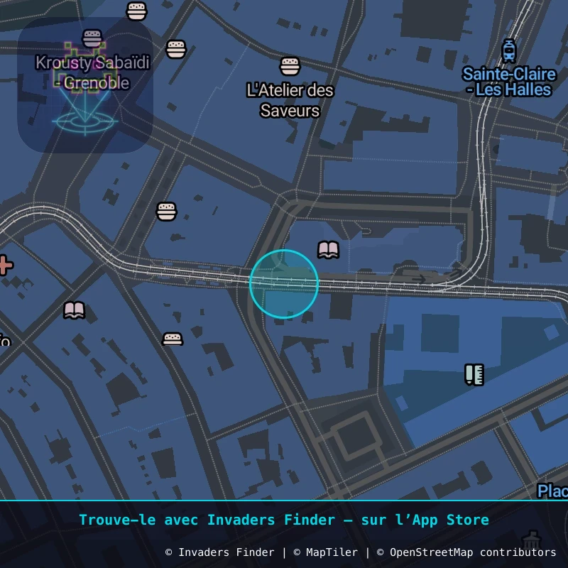 Zone approximative de l'invader GRN_07, dans le quartier Secteur 2, Grenoble à Grenoble. Emplacement exact disponible dans l'app Invaders Finder.