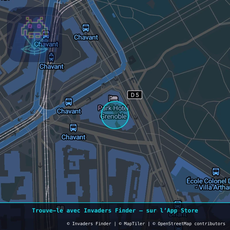 Zone approximative de l'invader GRN_22, dans le quartier Secteur 2, Grenoble à Grenoble. Emplacement exact disponible dans l'app Invaders Finder.