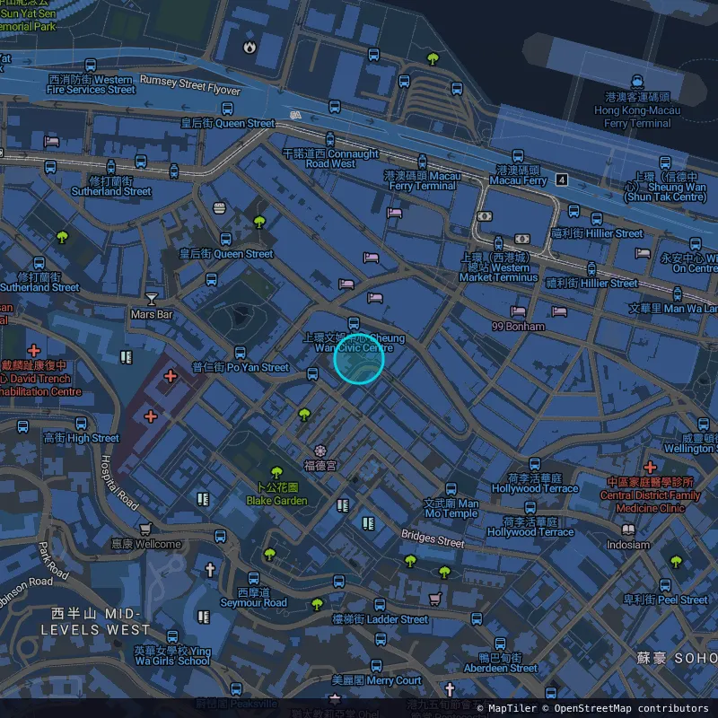 Zone approximative de l'invader HK_95, dans le quartier Wan Chai, Hong Kong à Hong Kong. Emplacement exact disponible dans l'app Invaders Finder.