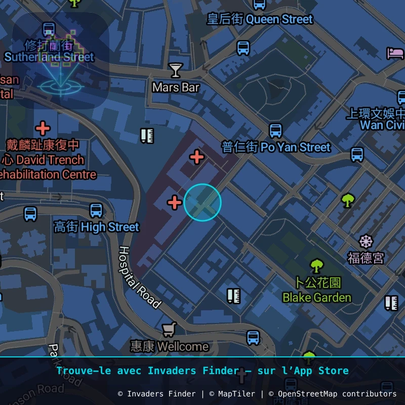 Zone approximative de l'invader HK_96, dans le quartier Tai Ping Shan, Hong Kong à Hong Kong. Emplacement exact disponible dans l'app Invaders Finder.
