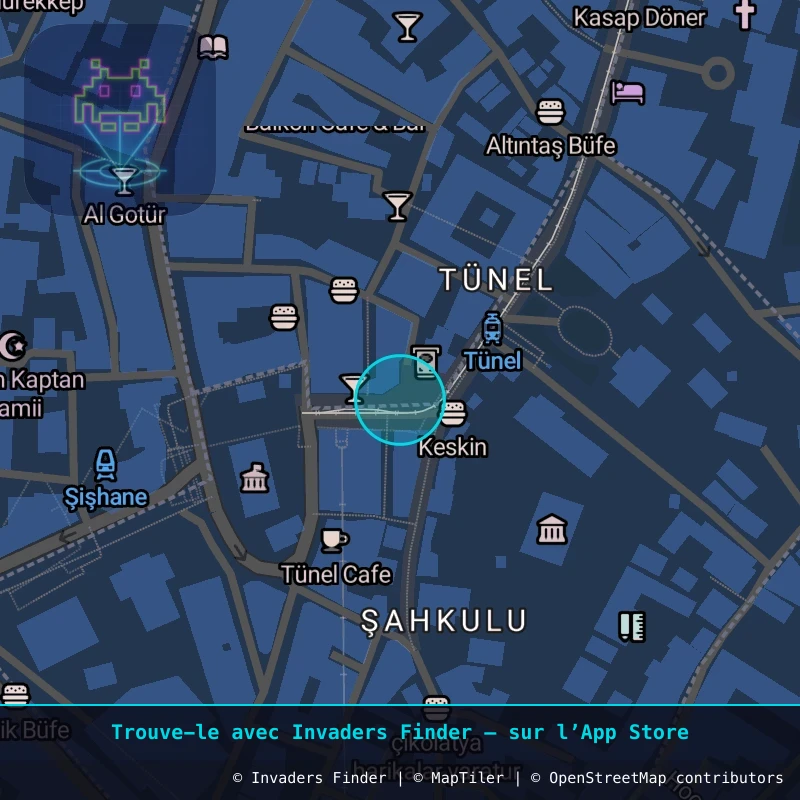 Zone approximative de l'invader IST_02, dans le quartier Tünel, Beyoğlu à Istanbul. Emplacement exact disponible dans l'app Invaders Finder.