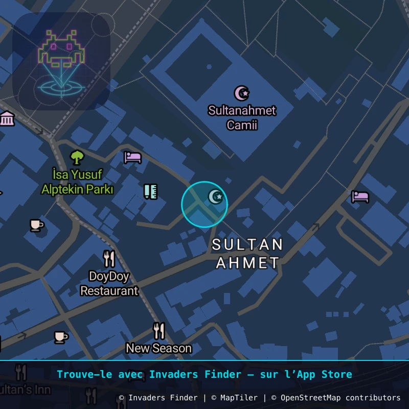 Zone approximative de l'invader IST_04, dans le quartier Sultan Ahmet Mahallesi, Istanbul à Istanbul. Emplacement exact disponible dans l'app Invaders Finder.