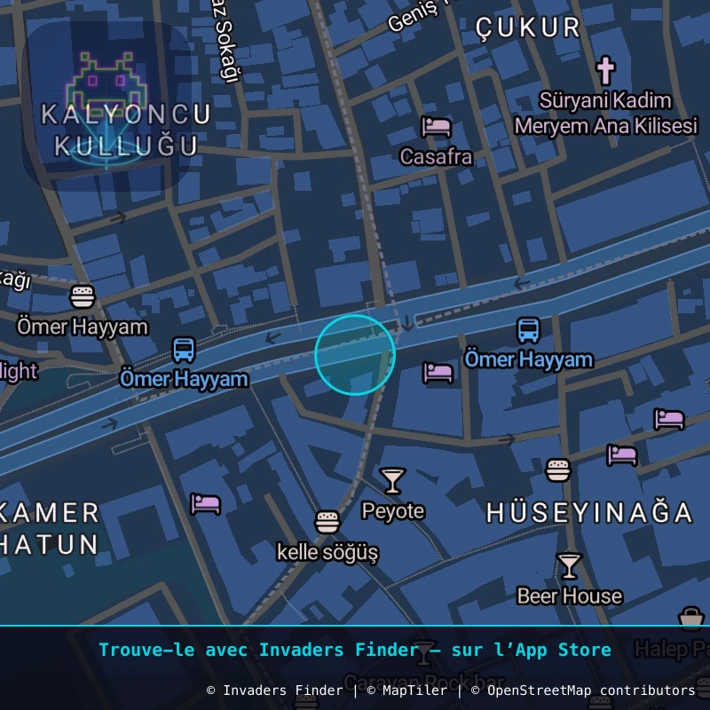 Zone approximative de l'invader IST_08, dans le quartier Tünel, Beyoğlu à Istanbul. Emplacement exact disponible dans l'app Invaders Finder.