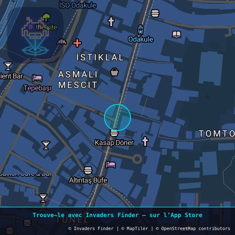 Zone approximative de l'invader IST_17, dans le quartier Tünel, Beyoğlu à Istanbul. Emplacement exact disponible dans l'app Invaders Finder.