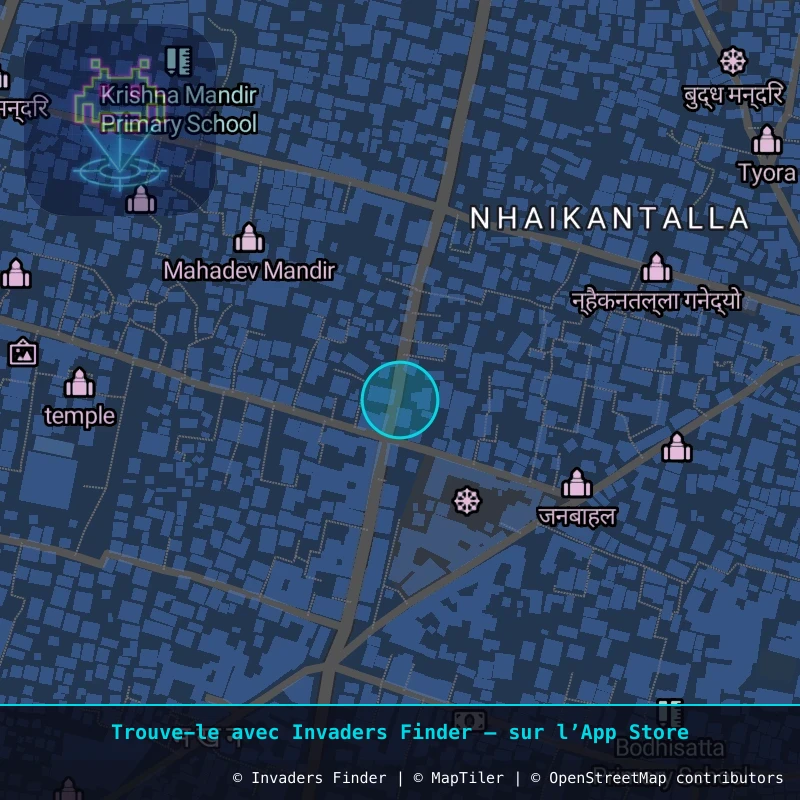 Zone approximative de l'invader KAT_05, dans le quartier Kathmandu-26 à Katmandou. Emplacement exact disponible dans l'app Invaders Finder.