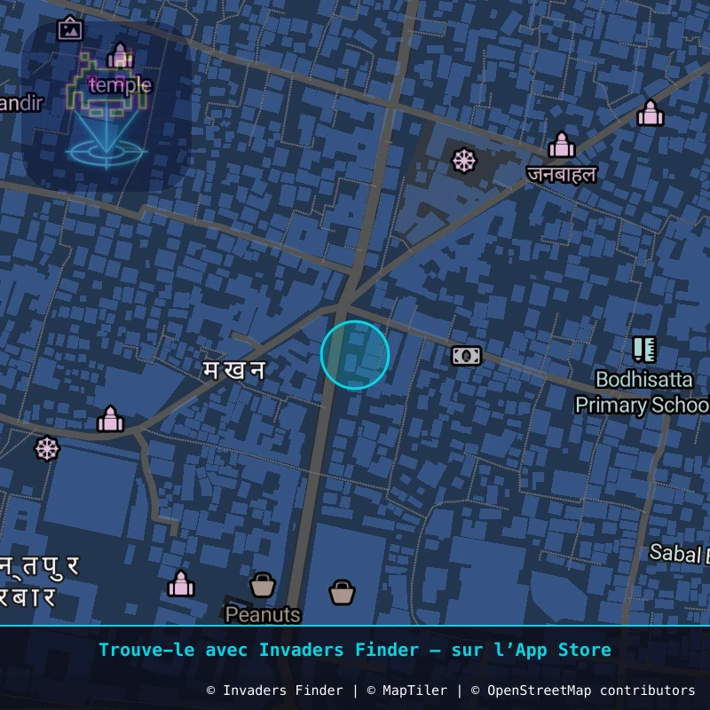 Zone approximative de l'invader KAT_09, dans le quartier Kathmandu-26 à Katmandou. Emplacement exact disponible dans l'app Invaders Finder.
