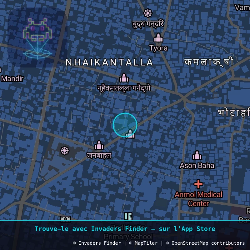 Zone approximative de l'invader KAT_10, dans le quartier Kathmandu-26 à Katmandou. Emplacement exact disponible dans l'app Invaders Finder.