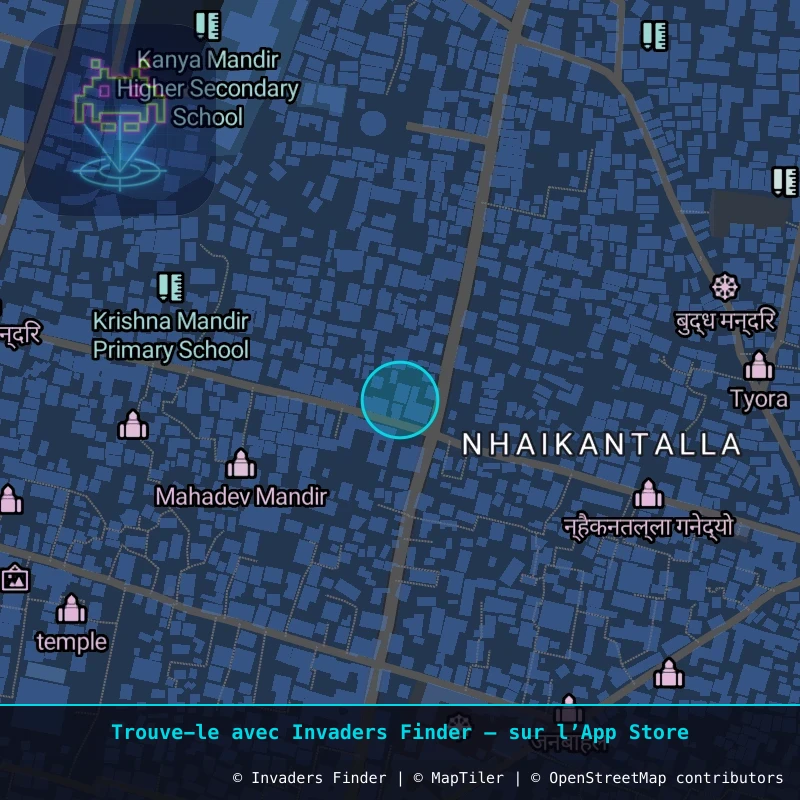 Zone approximative de l'invader KAT_14, dans le quartier Kathmandu-26 à Katmandou. Emplacement exact disponible dans l'app Invaders Finder.