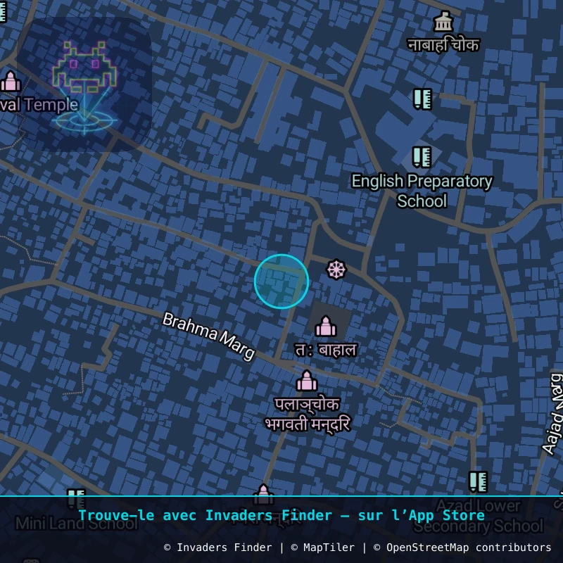 Zone approximative de l'invader KAT_17, dans le quartier Kathmandu-26 à Katmandou. Emplacement exact disponible dans l'app Invaders Finder.