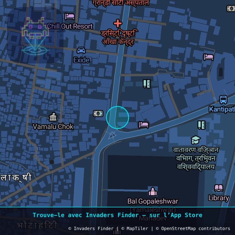 Zone approximative de l'invader KAT_22, dans le quartier Kathmandu-26 à Katmandou. Emplacement exact disponible dans l'app Invaders Finder.