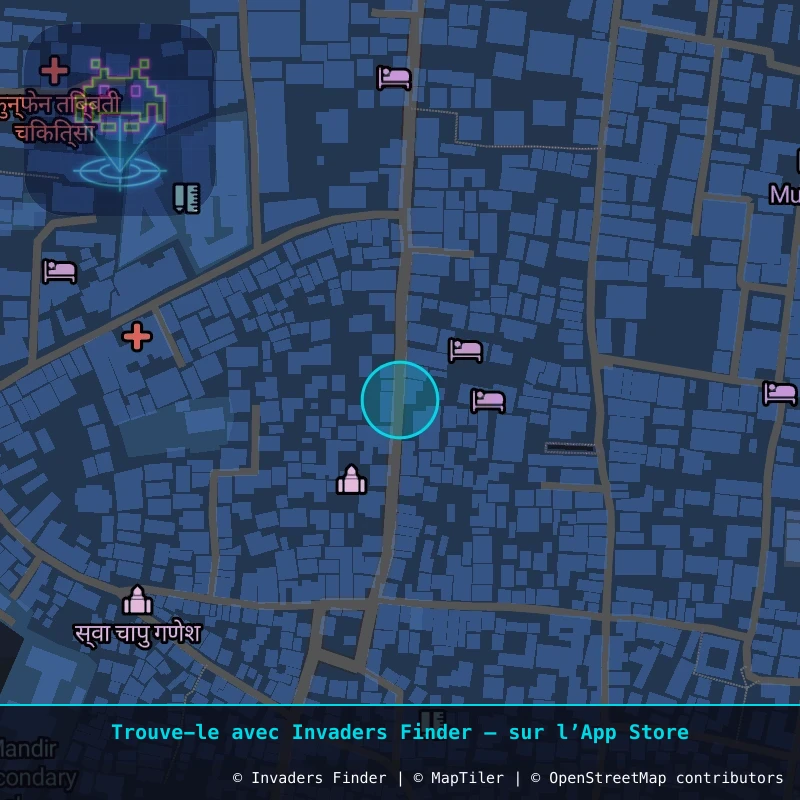 Zone approximative de l'invader KAT_25, dans le quartier Kathmandu-26 à Katmandou. Emplacement exact disponible dans l'app Invaders Finder.