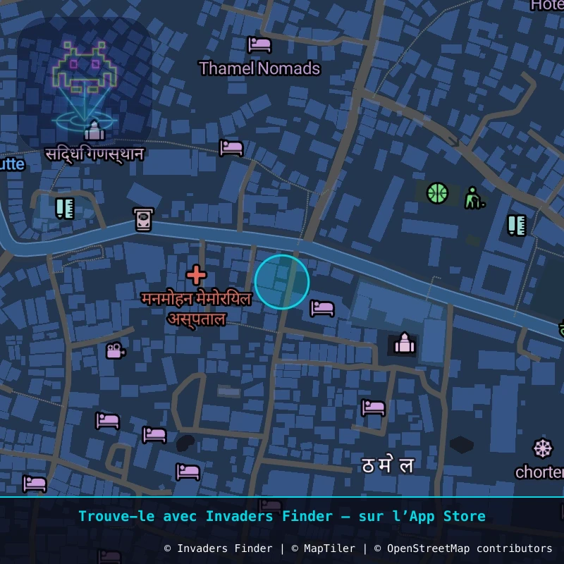 Zone approximative de l'invader KAT_27, dans le quartier Kathmandu-26 à Katmandou. Emplacement exact disponible dans l'app Invaders Finder.