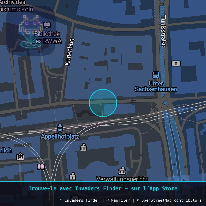 Zone approximative de l'invader KLN_05, dans le quartier Gereonsviertel, Cologne à Cologne. Emplacement exact disponible dans l'app Invaders Finder.