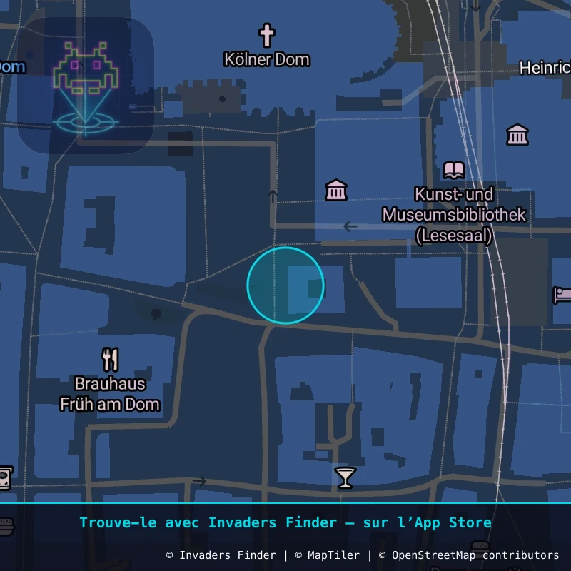 Zone approximative de l'invader KLN_07, dans le quartier Gereonsviertel, Cologne à Cologne. Emplacement exact disponible dans l'app Invaders Finder.