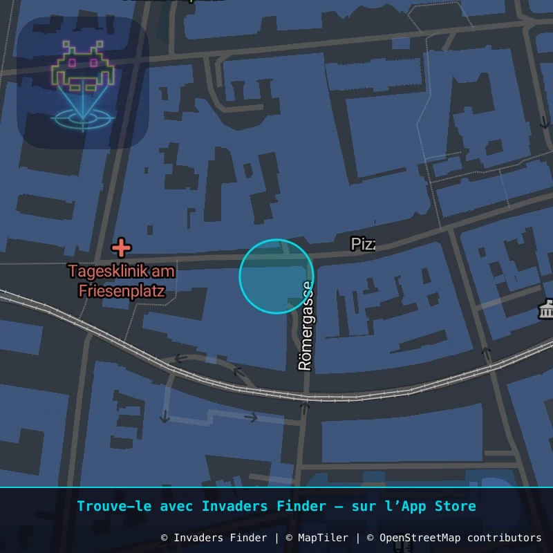 Zone approximative de l'invader KLN_10, dans le quartier Gereonsviertel, Cologne à Cologne. Emplacement exact disponible dans l'app Invaders Finder.