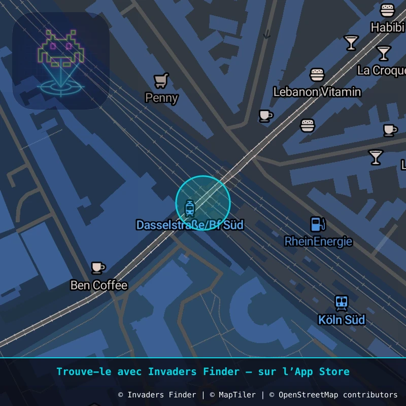 Zone approximative de l'invader KLN_14, dans le quartier Gereonsviertel, Cologne à Cologne. Emplacement exact disponible dans l'app Invaders Finder.