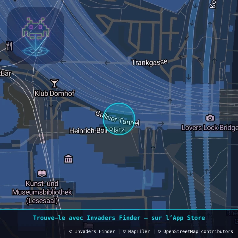 Zone approximative de l'invader KLN_19, dans le quartier Gereonsviertel, Cologne à Cologne. Emplacement exact disponible dans l'app Invaders Finder.