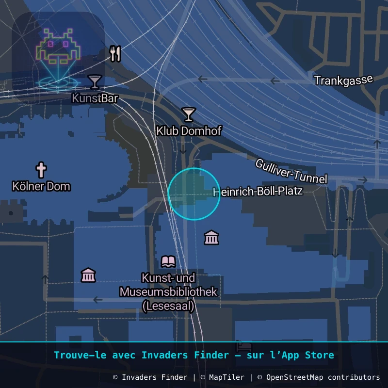Zone approximative de l'invader KLN_20, dans le quartier Gereonsviertel, Cologne à Cologne. Emplacement exact disponible dans l'app Invaders Finder.