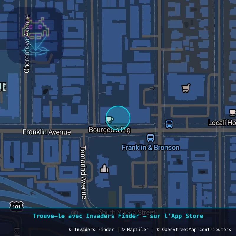 Zone approximative de l'invader LA_07, dans le quartier Hollywood, Los Angeles à Los Angeles. Emplacement exact disponible dans l'app Invaders Finder.