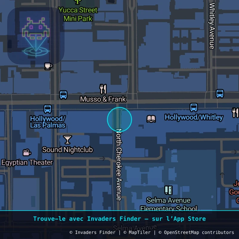 Zone approximative de l'invader LA_142, dans le quartier Hollywood, Los Angeles à Los Angeles. Emplacement exact disponible dans l'app Invaders Finder.