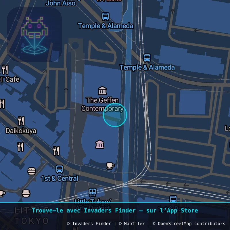 Zone approximative de l'invader LA_146, dans le quartier Centre-ville de Los Angeles à Los Angeles. Emplacement exact disponible dans l'app Invaders Finder.