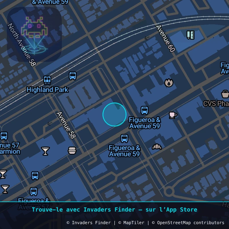 Zone approximative de l'invader LA_164, dans le quartier Pasadena, Californie à Los Angeles. Emplacement exact disponible dans l'app Invaders Finder.