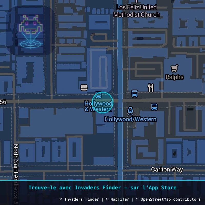 Zone approximative de l'invader LA_176, dans le quartier Hollywood, Los Angeles à Los Angeles. Emplacement exact disponible dans l'app Invaders Finder.