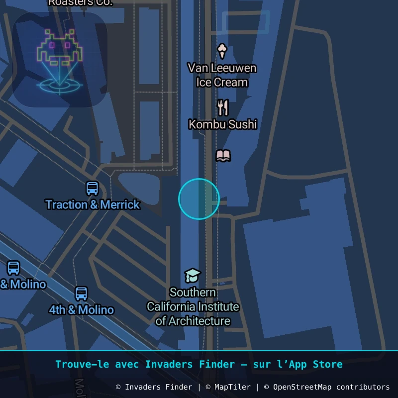 Zone approximative de l'invader LA_207, dans le quartier Centre-ville de Los Angeles à Los Angeles. Emplacement exact disponible dans l'app Invaders Finder.