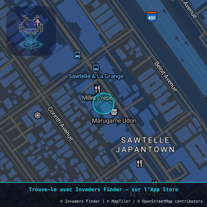 Zone approximative de l'invader LA_95, dans le quartier Beverly Hills à Los Angeles. Emplacement exact disponible dans l'app Invaders Finder.