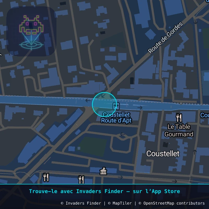 Zone approximative de l'invader LBR_02, dans le quartier Centre-ville, Maubec à Luberon. Emplacement exact disponible dans l'app Invaders Finder.