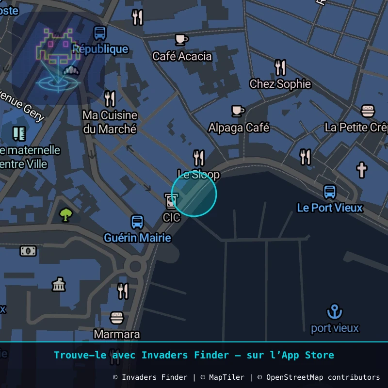 Zone approximative de l'invader LCT_03, dans le quartier Centre-ville, La Ciotat à La Ciotat. Emplacement exact disponible dans l'app Invaders Finder.