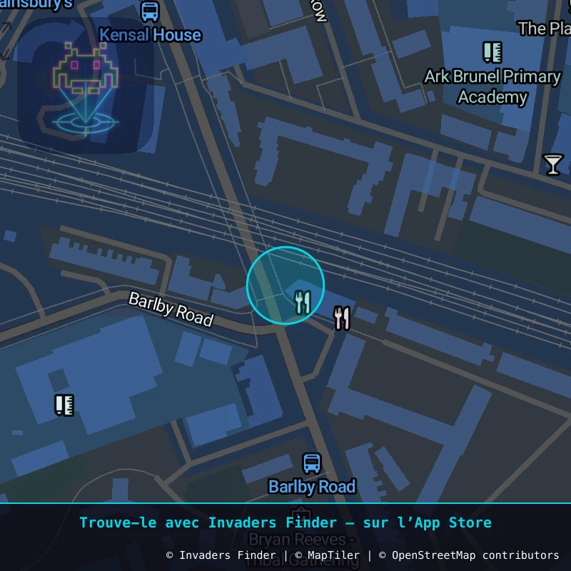 Zone approximative de l'invader LDN_01, dans le quartier North Kensington à Londres. Emplacement exact disponible dans l'app Invaders Finder.