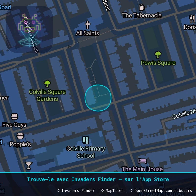 Zone approximative de l'invader LDN_03, dans le quartier North Kensington à Londres. Emplacement exact disponible dans l'app Invaders Finder.
