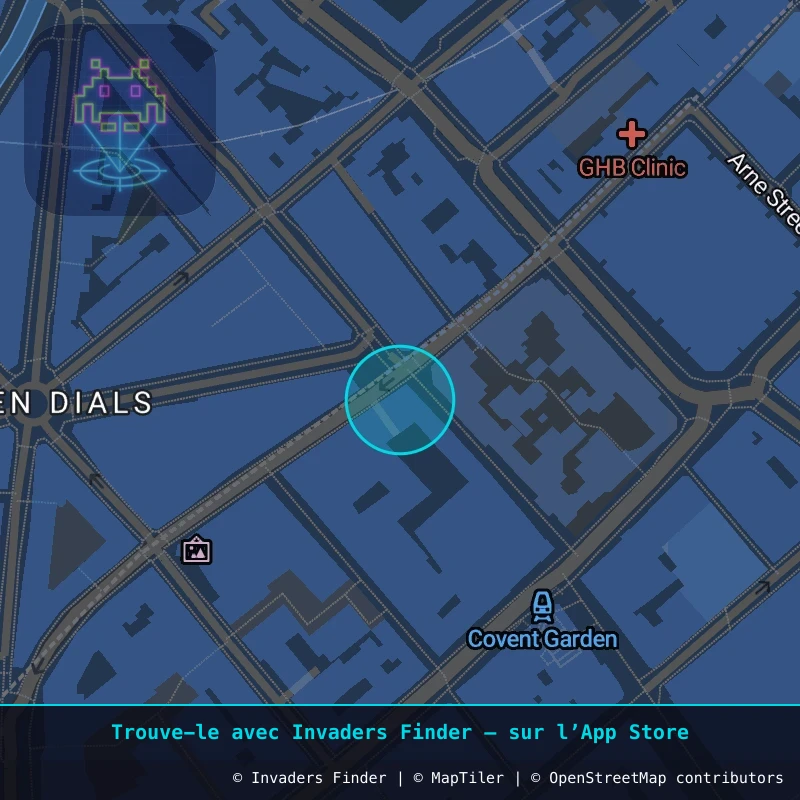 Zone approximative de l'invader LDN_08, dans le quartier Soho, Cité de Westminster à Londres. Emplacement exact disponible dans l'app Invaders Finder.