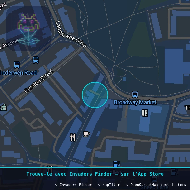 Zone approximative de l'invader LDN_100, dans le quartier Hackney, Grand Londres à Londres. Emplacement exact disponible dans l'app Invaders Finder.