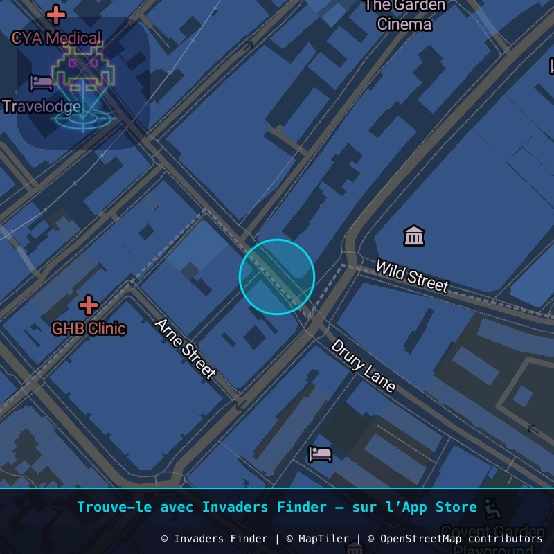 Zone approximative de l'invader LDN_104, dans le quartier Soho, Cité de Westminster à Londres. Emplacement exact disponible dans l'app Invaders Finder.