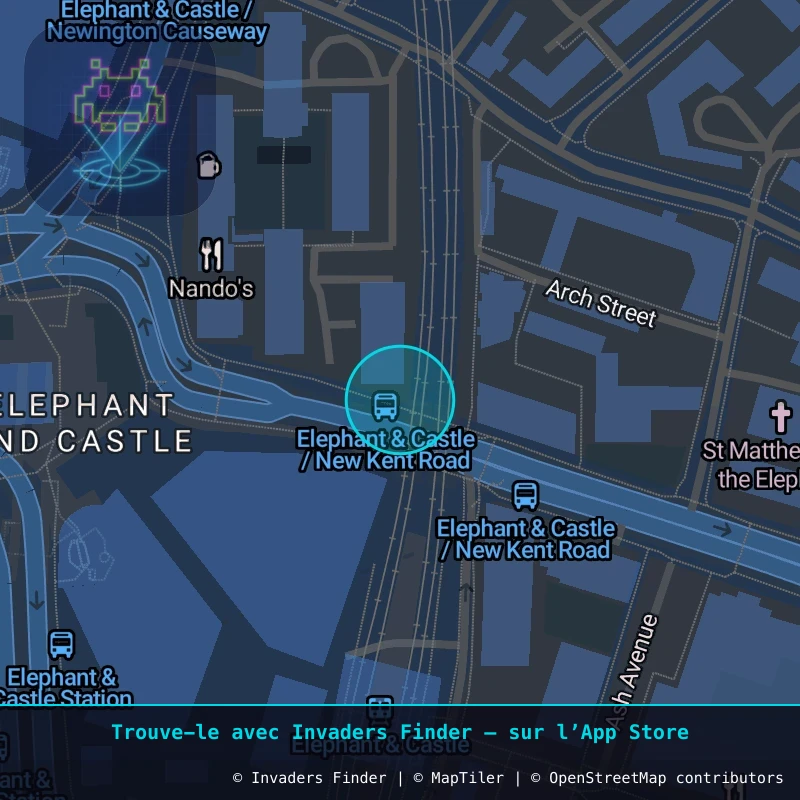 Zone approximative de l'invader LDN_134, dans le quartier Lambeth à Londres. Emplacement exact disponible dans l'app Invaders Finder.