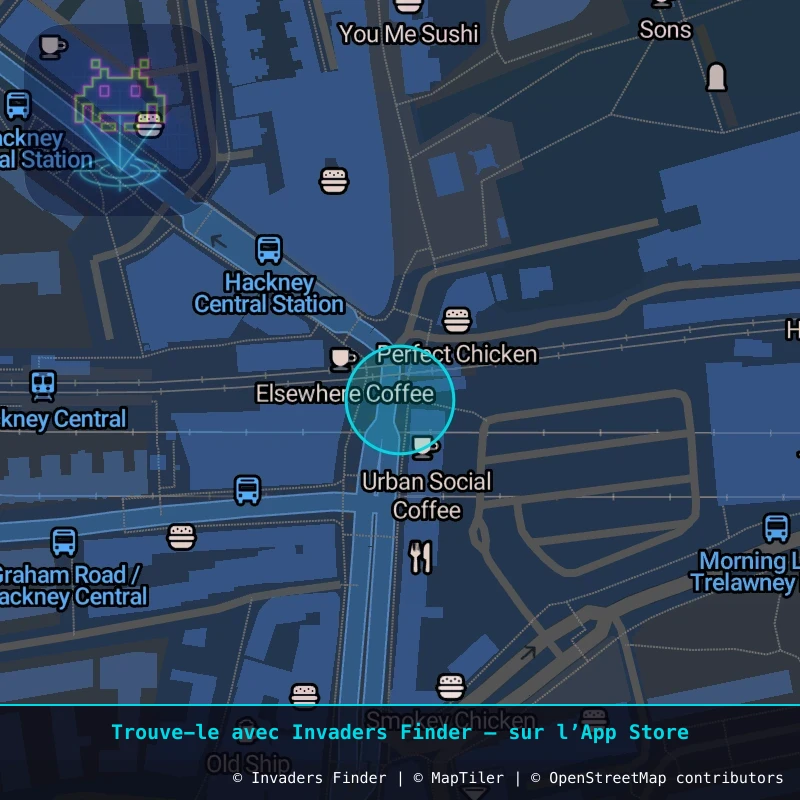 Zone approximative de l'invader LDN_136, dans le quartier Hackney, Grand Londres à Londres. Emplacement exact disponible dans l'app Invaders Finder.