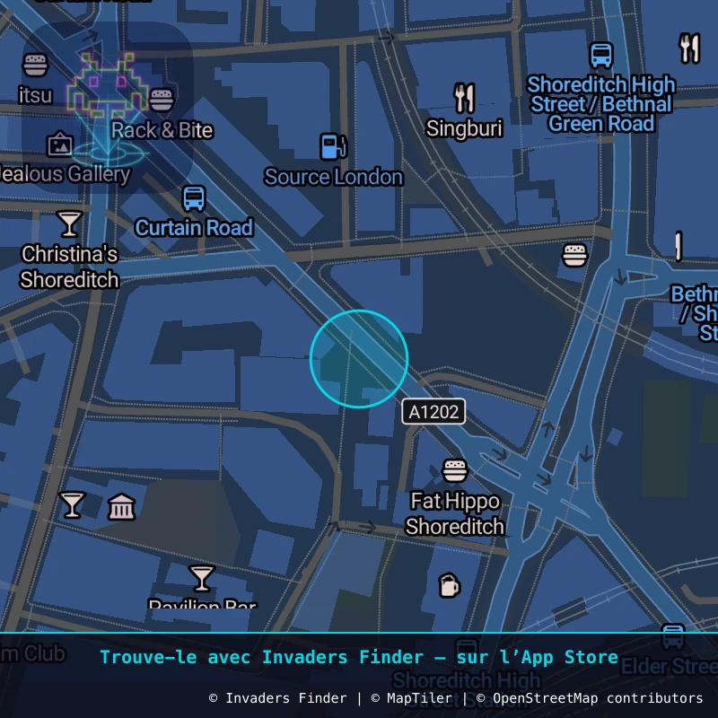 Zone approximative de l'invader LDN_138, dans le quartier Spitalfields, Grand Londres à Londres. Emplacement exact disponible dans l'app Invaders Finder.