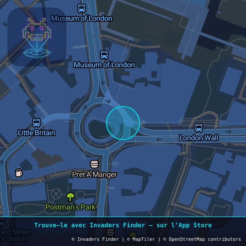 Zone approximative de l'invader LDN_140, dans le quartier Spitalfields, Grand Londres à Londres. Emplacement exact disponible dans l'app Invaders Finder.