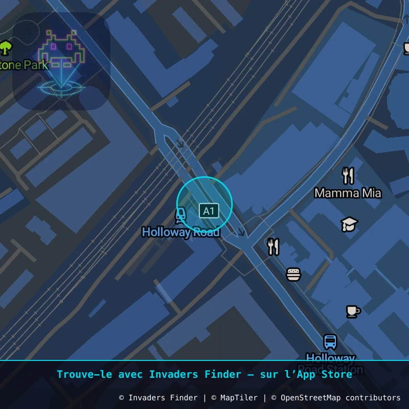 Zone approximative de l'invader LDN_145, dans le quartier Finsbury Park à Londres. Emplacement exact disponible dans l'app Invaders Finder.