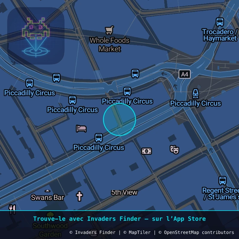 Zone approximative de l'invader LDN_15, dans le quartier Soho, Cité de Westminster à Londres. Emplacement exact disponible dans l'app Invaders Finder.