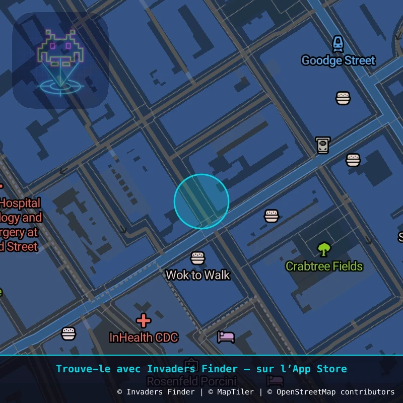 Zone approximative de l'invader LDN_153, dans le quartier Soho, Cité de Westminster à Londres. Emplacement exact disponible dans l'app Invaders Finder.