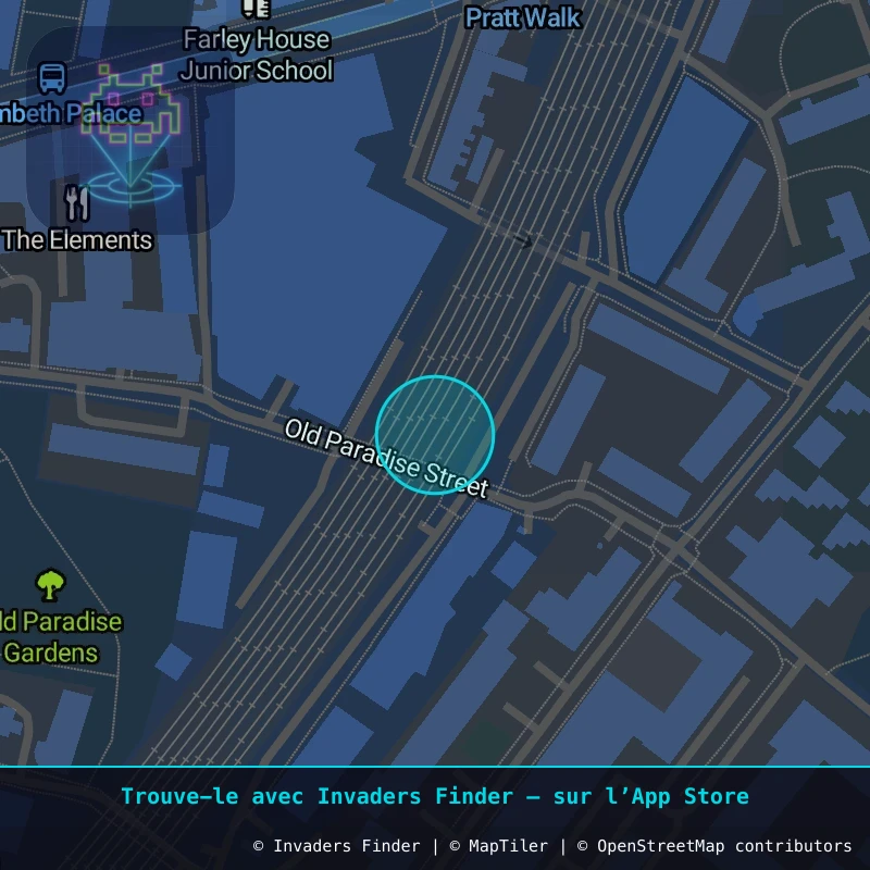 Zone approximative de l'invader LDN_157, dans le quartier Lambeth à Londres. Emplacement exact disponible dans l'app Invaders Finder.