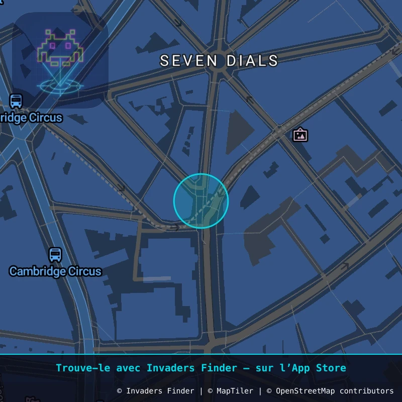 Zone approximative de l'invader LDN_161, dans le quartier Soho, Cité de Westminster à Londres. Emplacement exact disponible dans l'app Invaders Finder.
