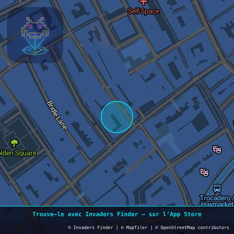 Zone approximative de l'invader LDN_162, dans le quartier Soho, Cité de Westminster à Londres. Emplacement exact disponible dans l'app Invaders Finder.