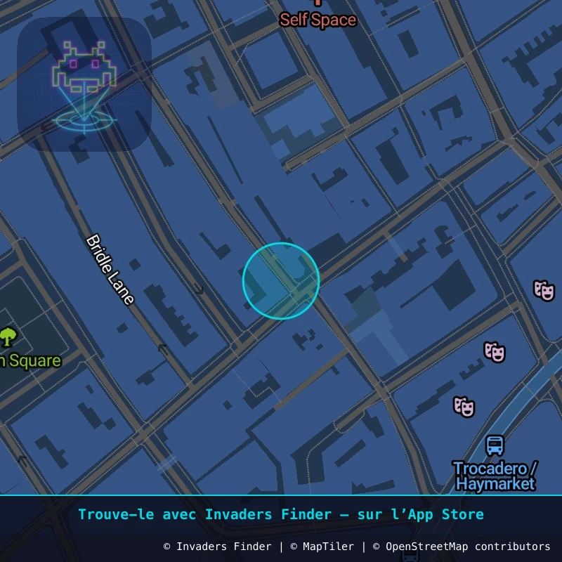 Zone approximative de l'invader LDN_163, dans le quartier Soho, Cité de Westminster à Londres. Emplacement exact disponible dans l'app Invaders Finder.