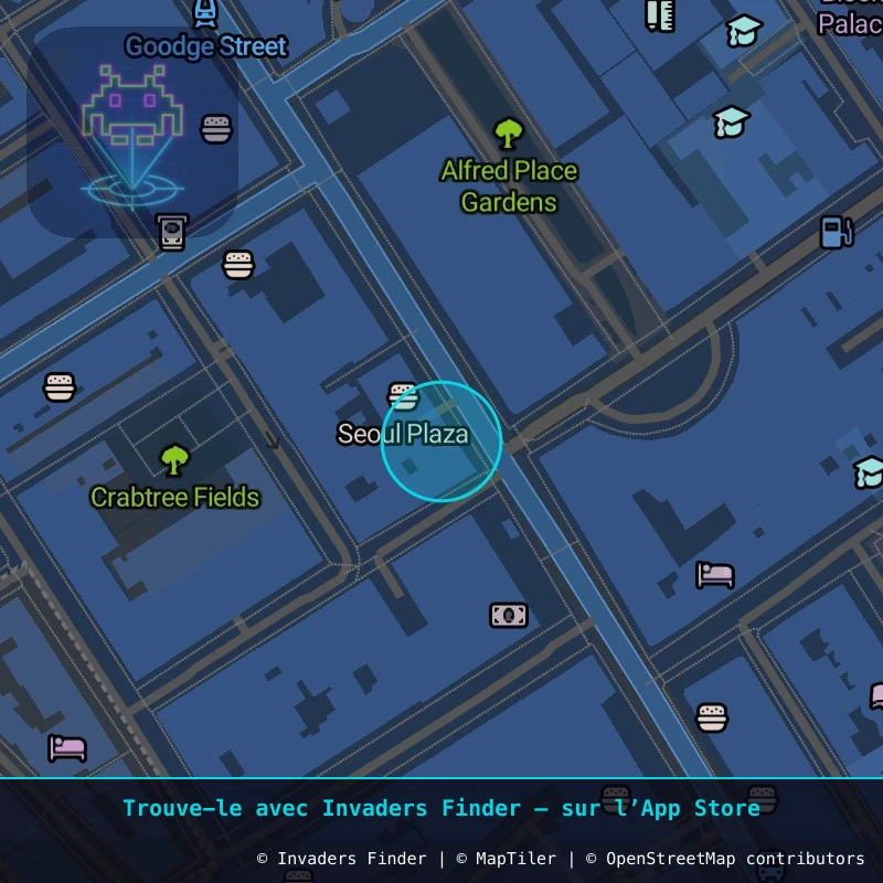 Zone approximative de l'invader LDN_165, dans le quartier Soho, Cité de Westminster à Londres. Emplacement exact disponible dans l'app Invaders Finder.