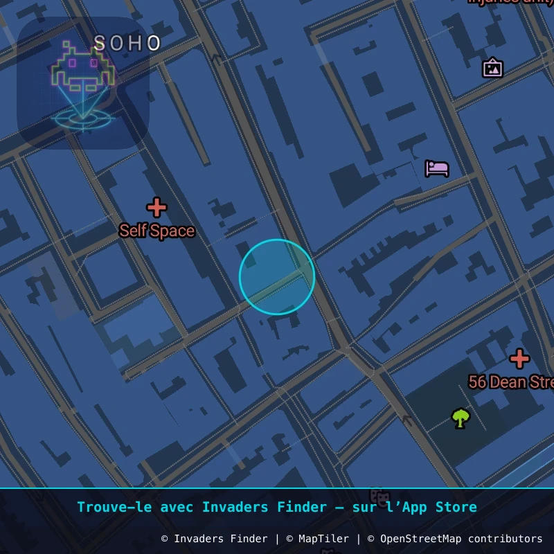 Zone approximative de l'invader LDN_166, dans le quartier Soho, Cité de Westminster à Londres. Emplacement exact disponible dans l'app Invaders Finder.